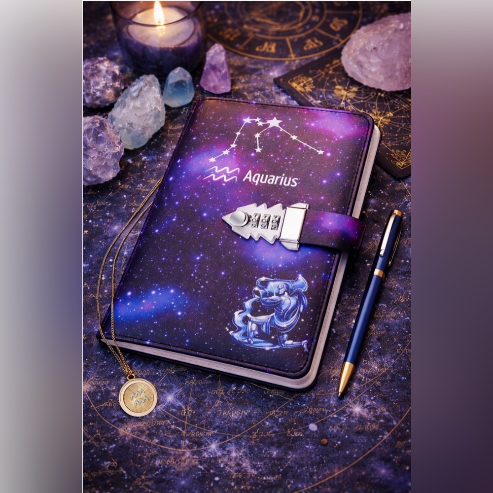 ✨Aquarius Zodiac Lock Journal – Celestial Galaxy Design